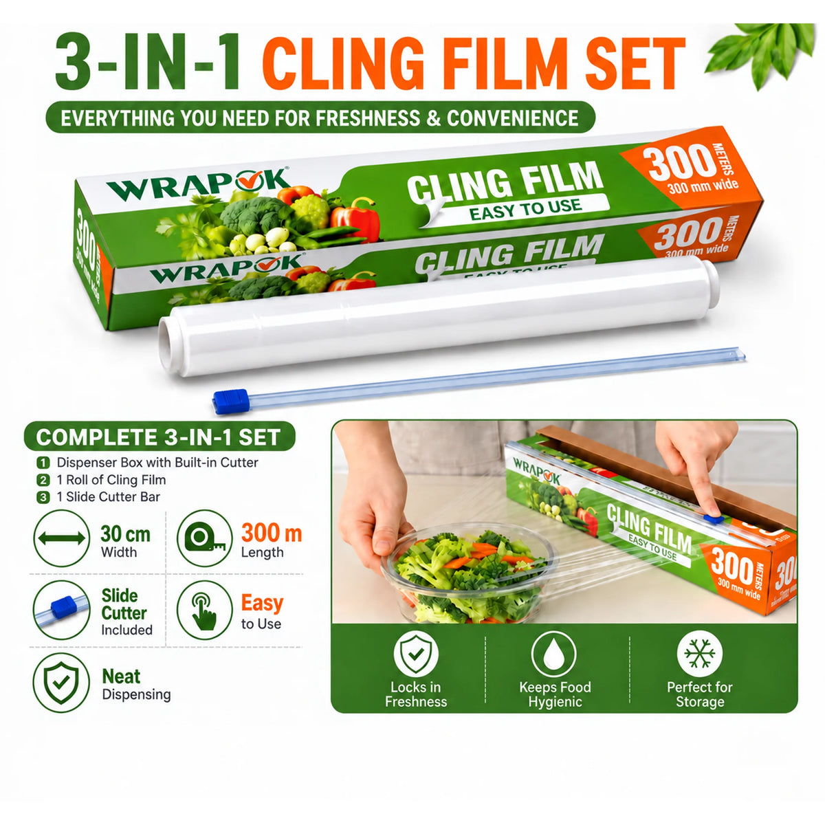 30cm x 300m Professional Cling Film with Easy Cut  (Heat Resistant, BPA Free)