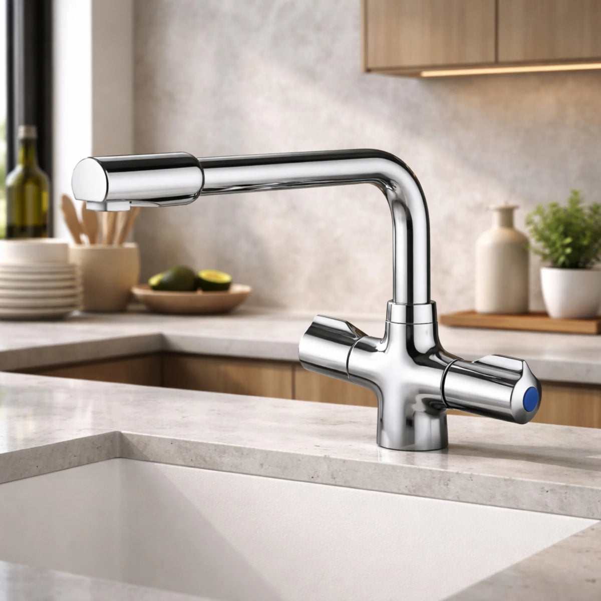 Alore Chrome Dual Handle Kitchen Mixer Tap – Swivel Spout