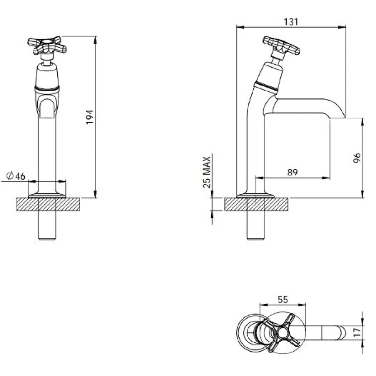 Clever Performa 2158 Cross Top Sink Tap – Cold, Chrome-Plated Brass