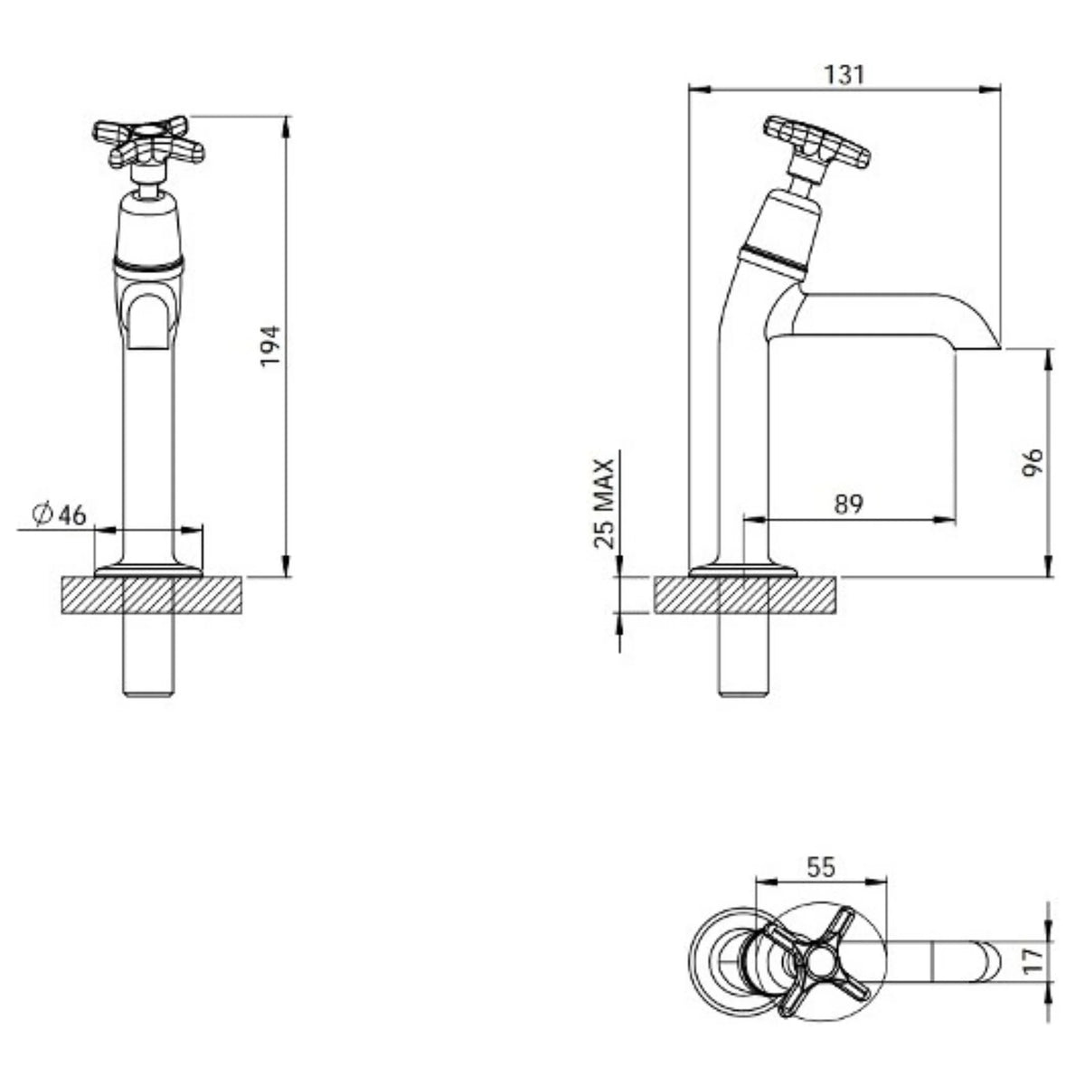 Clever Performa 2158 Cross Top Sink Tap – Hot, Chrome-Plated Brass