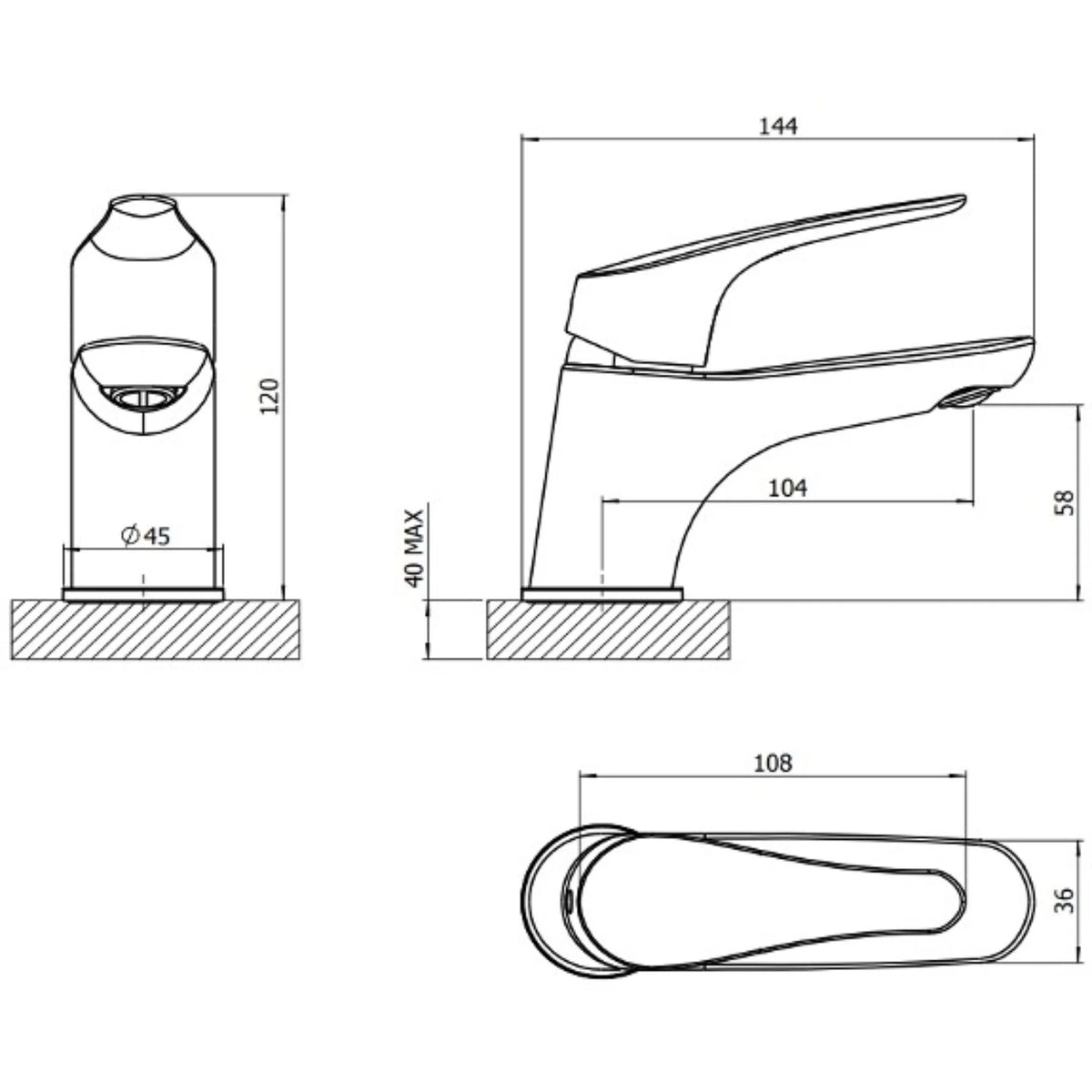 S12 Curve Slim Mono Basin Mixer Tap – Chrome, with Click Waste