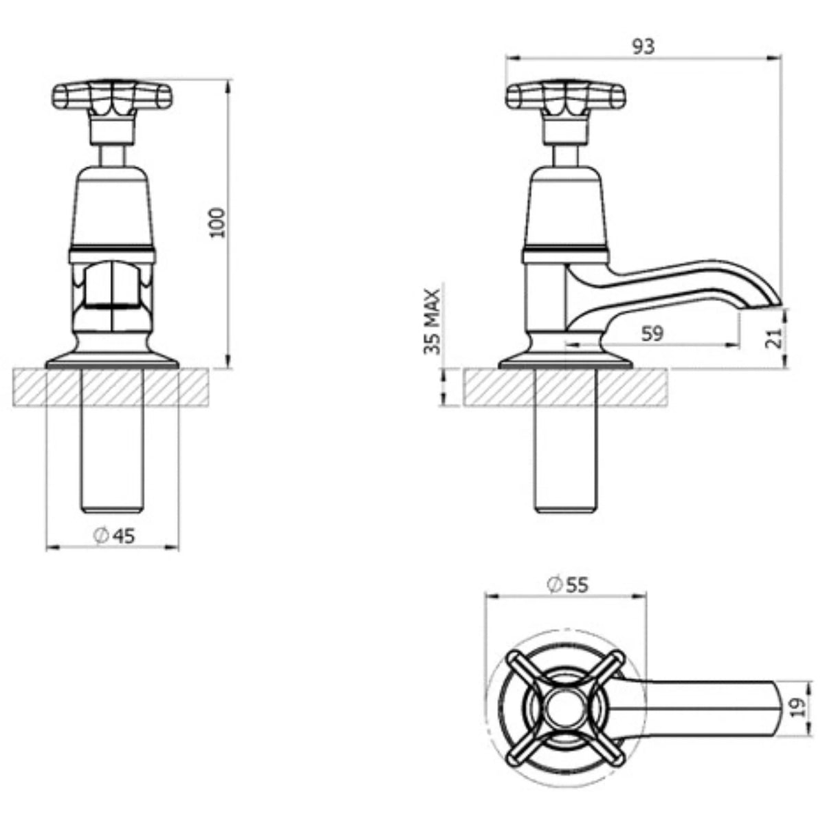 Clever Performa 2159 Cross Top Basin Tap – Cold, Chrome-Plated Brass
