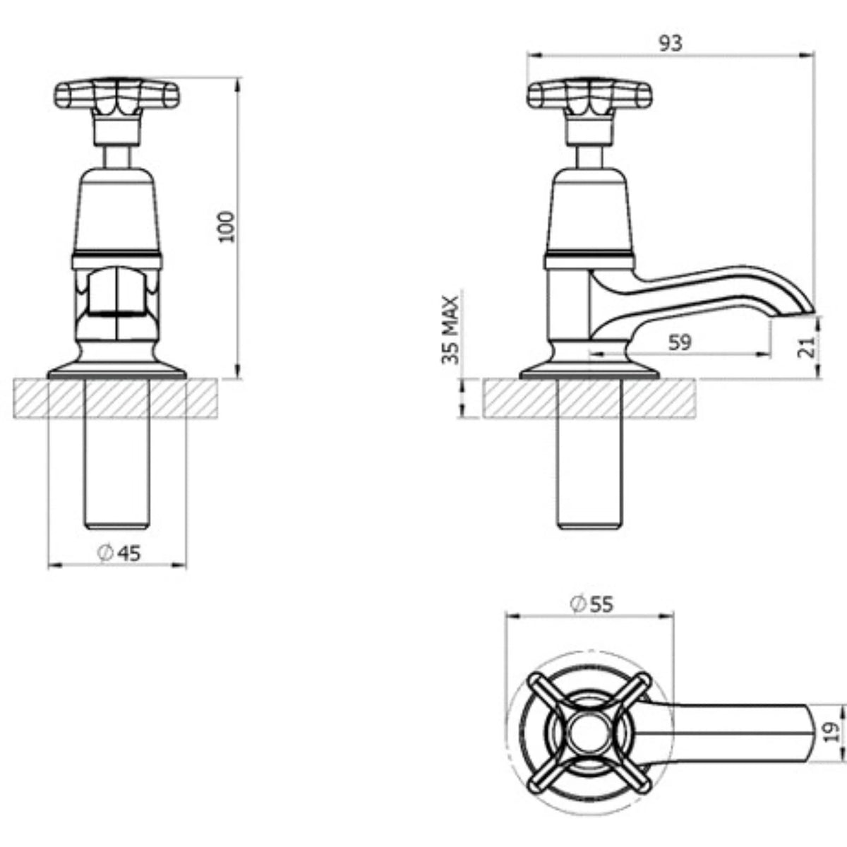 Clever Performa 2159 Cross Top Basin Tap – Hot, Chrome-Plated Brass