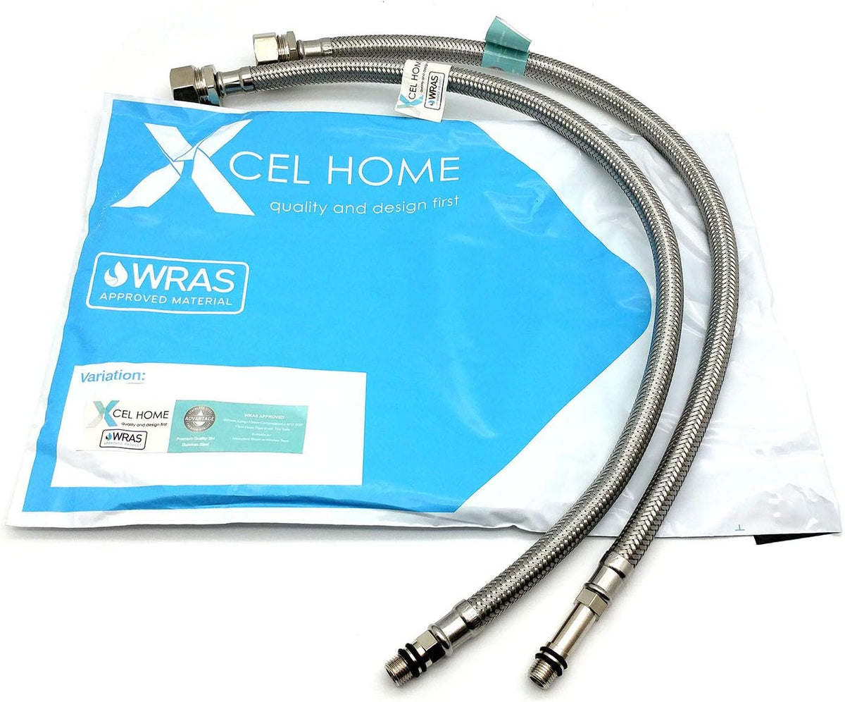 WRAS-Approved Flexi Tap Connector Pair – M12 x 15mm, 500mm, Stainless Steel