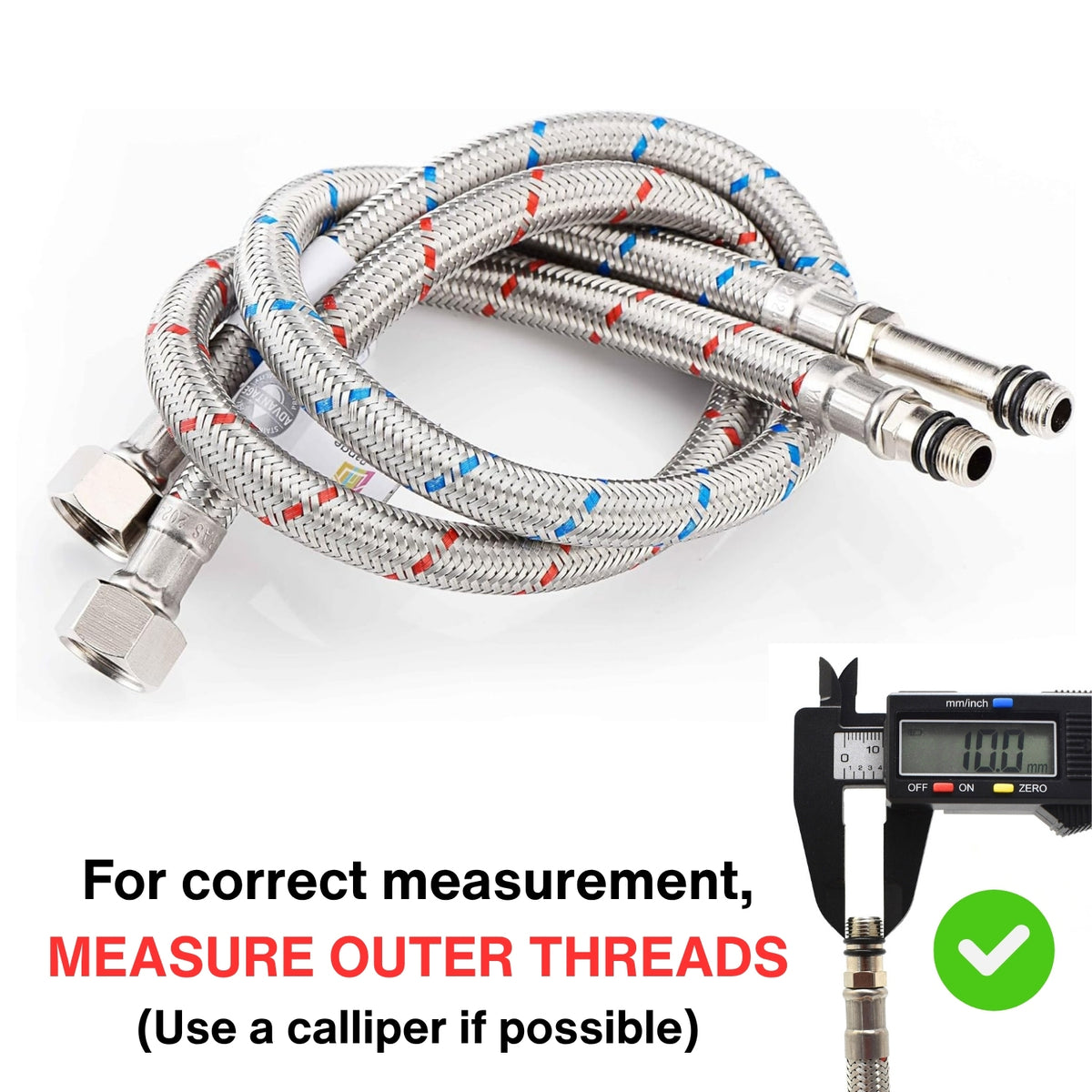 WRAS-Approved Flexi Tap Connector Pair – M10 x 3/8" BSP, 500mm, Stainless Steel