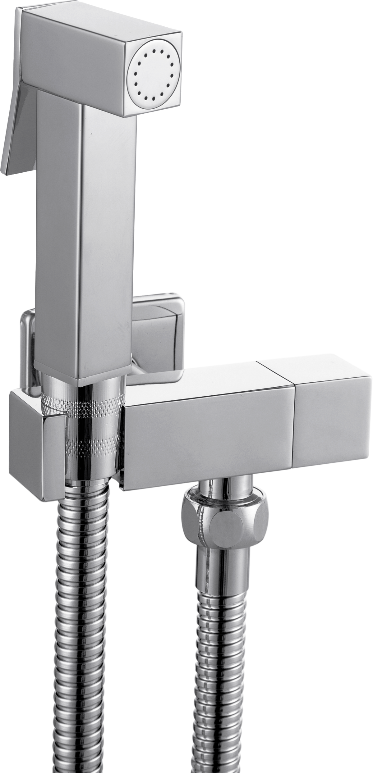 Chrome Brass Square Douche Set – Wall-Mounted Bidet Spray & Stop Valve