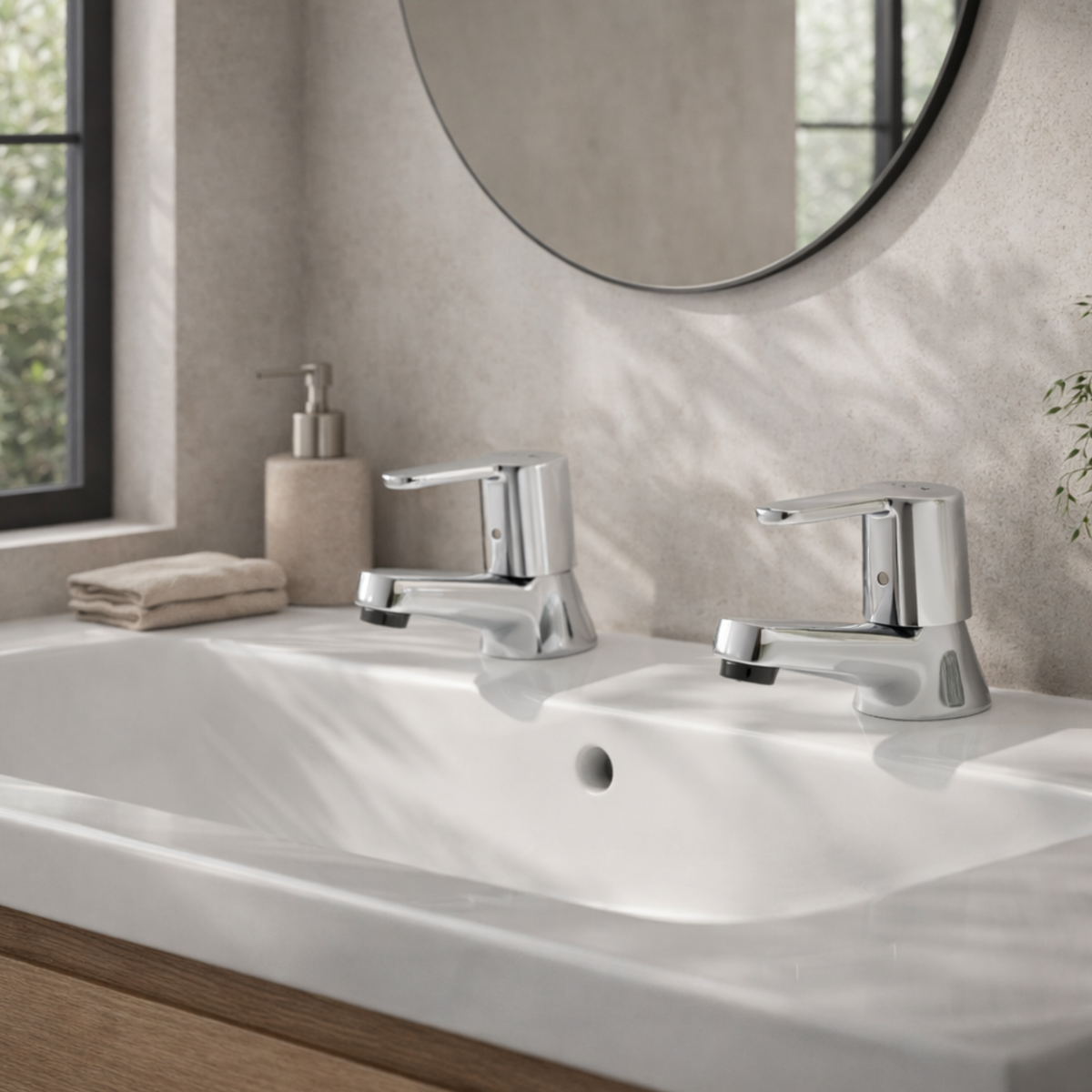 Instinct S12 Basin Tap Pair – Chrome, Modern Lever Handles