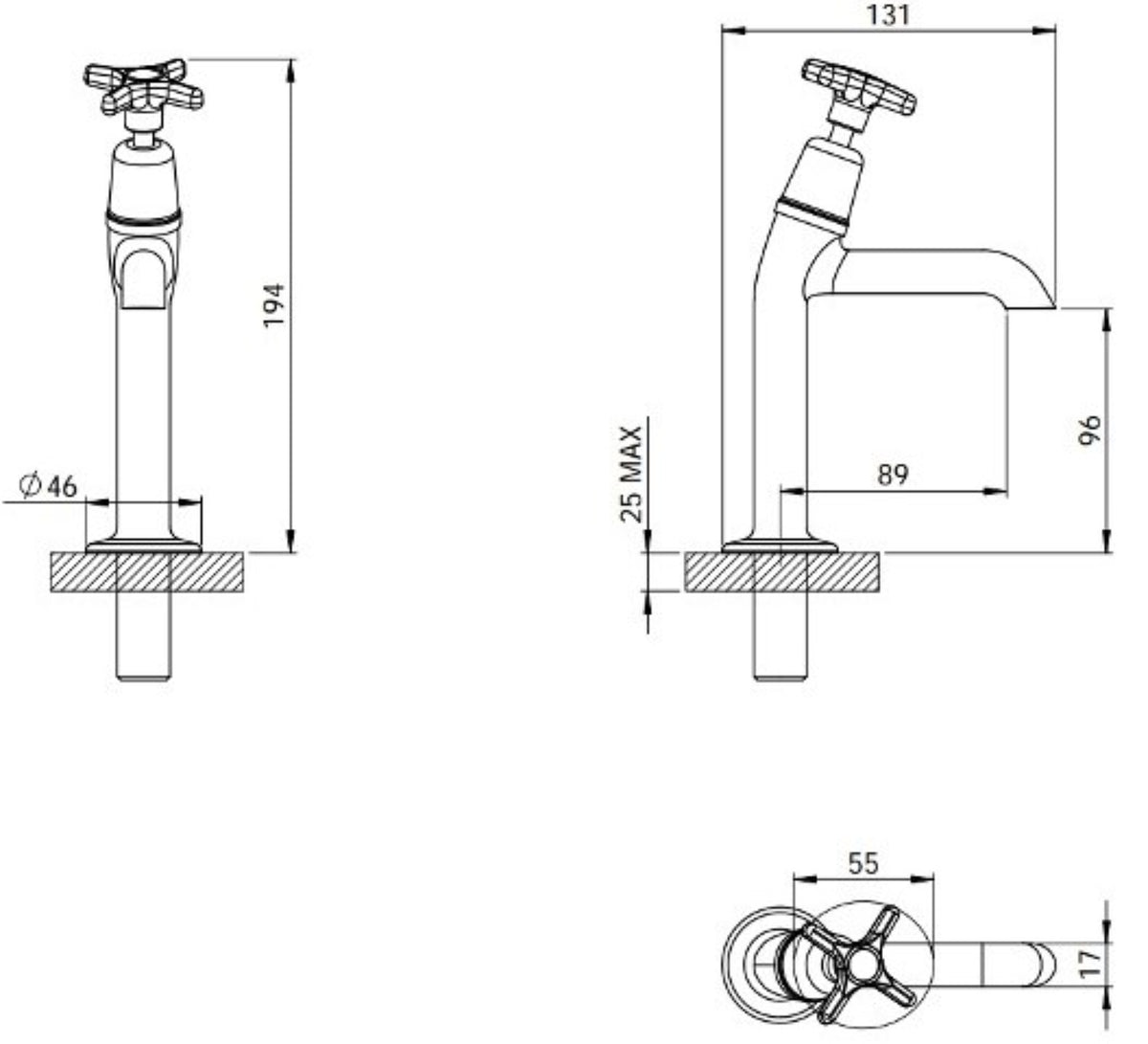 Clever Performa 2158 Cross Top Sink Tap – Cold, Chrome-Plated Brass