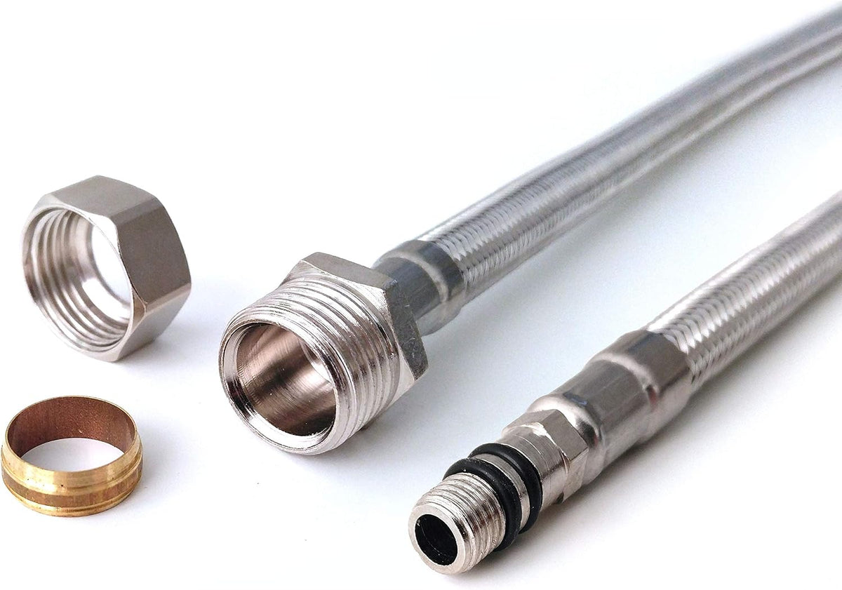 WRAS-Approved Flexi Tap Connector Pair – M10 x 15mm, 900mm, Stainless Steel