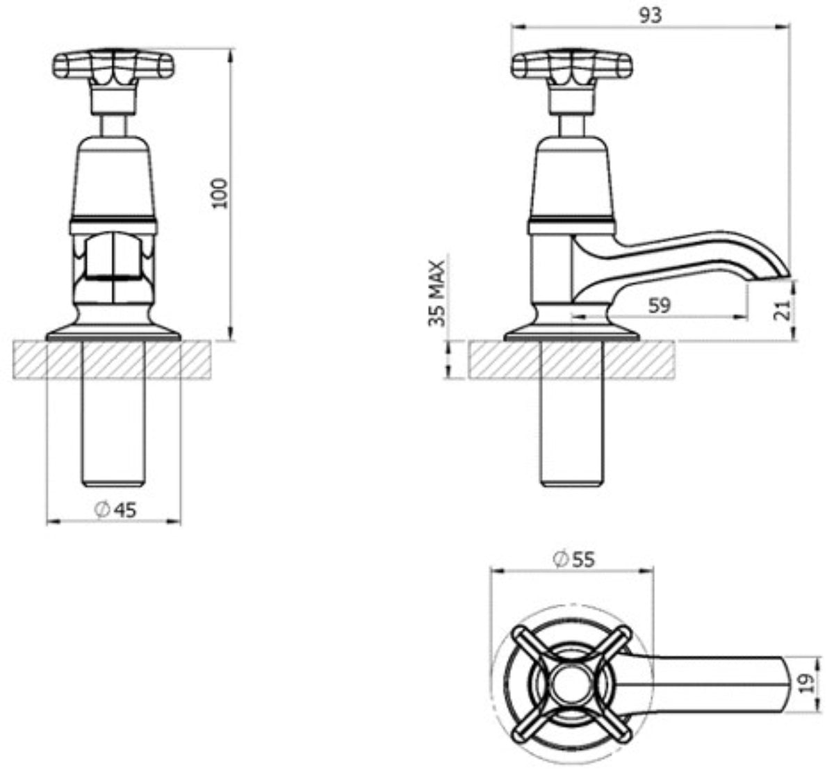 Clever Performa 2159 Cross Top Basin Tap – Cold, Chrome-Plated Brass