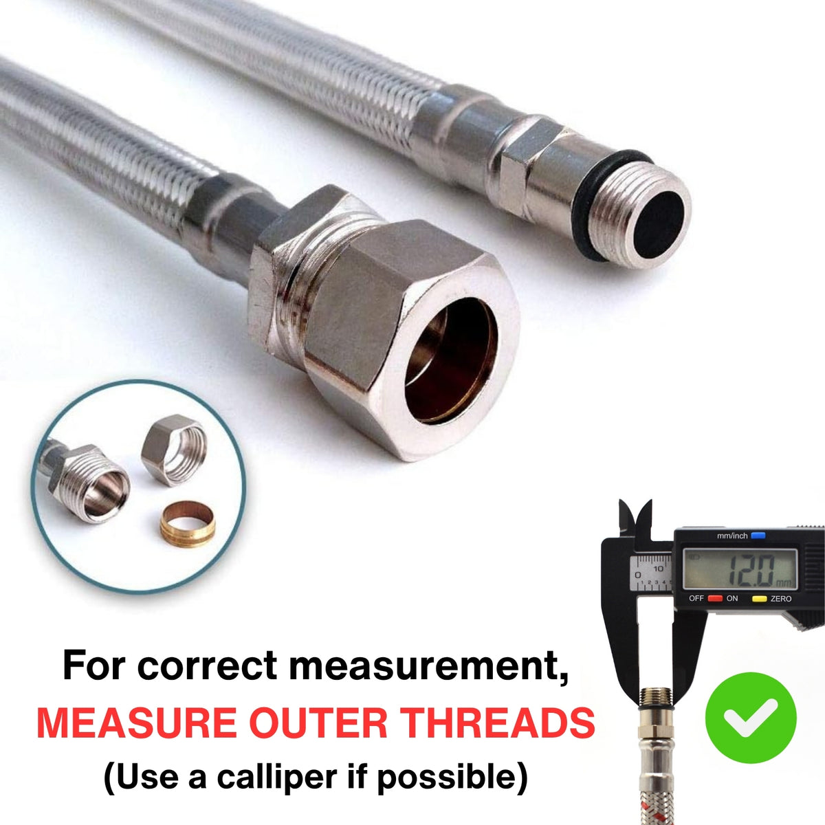 Stainless Steel Flexi Tap Connector Pair – M12 x 15mm Compression, 900mm