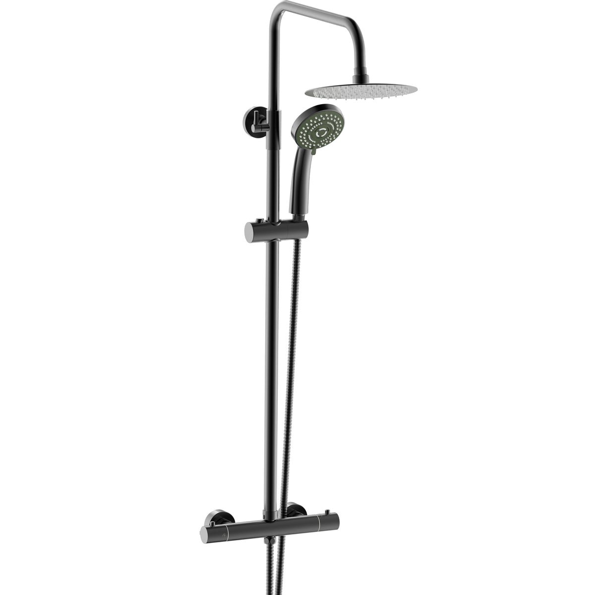 Ares Thermostatic Shower Set – Round Overhead & Multi-Function Handset, Black