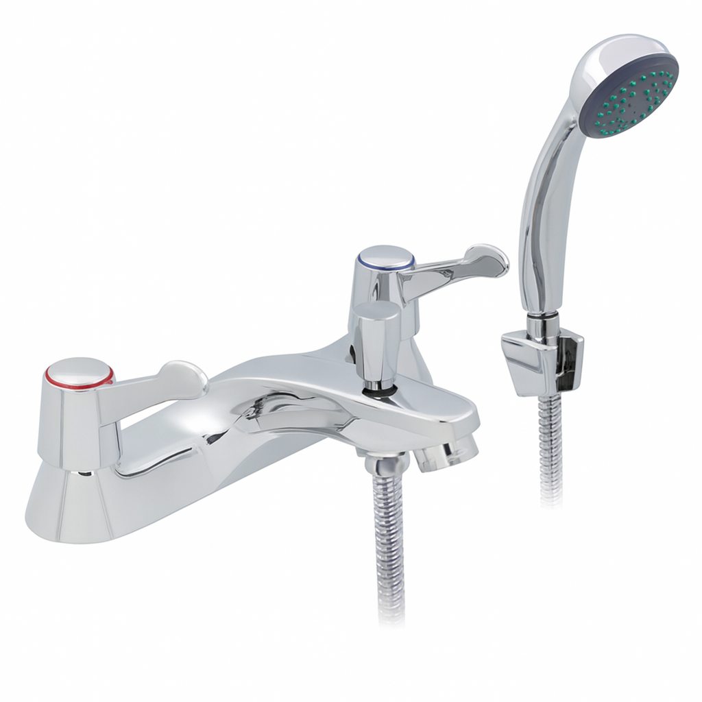 Araya QT Chrome Bath & Shower Mixer – Twin Lever, 180mm Centres