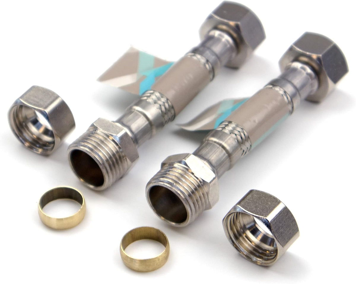 Flexi Pipe 15mm Compression x 1/2" BSP Tap Connector – 100mm (Pair)