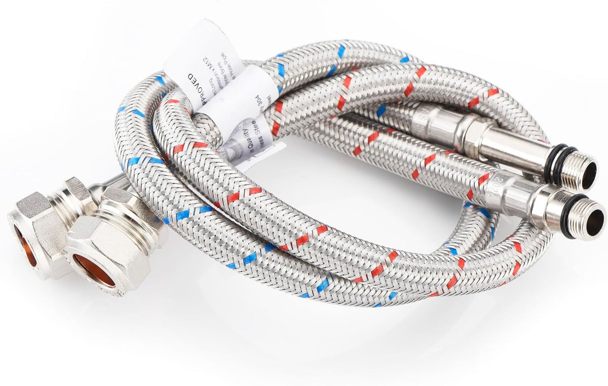 WRAS-Approved Flexi Tap Connector Pair – M12 x 15mm, 500mm, Stainless Steel