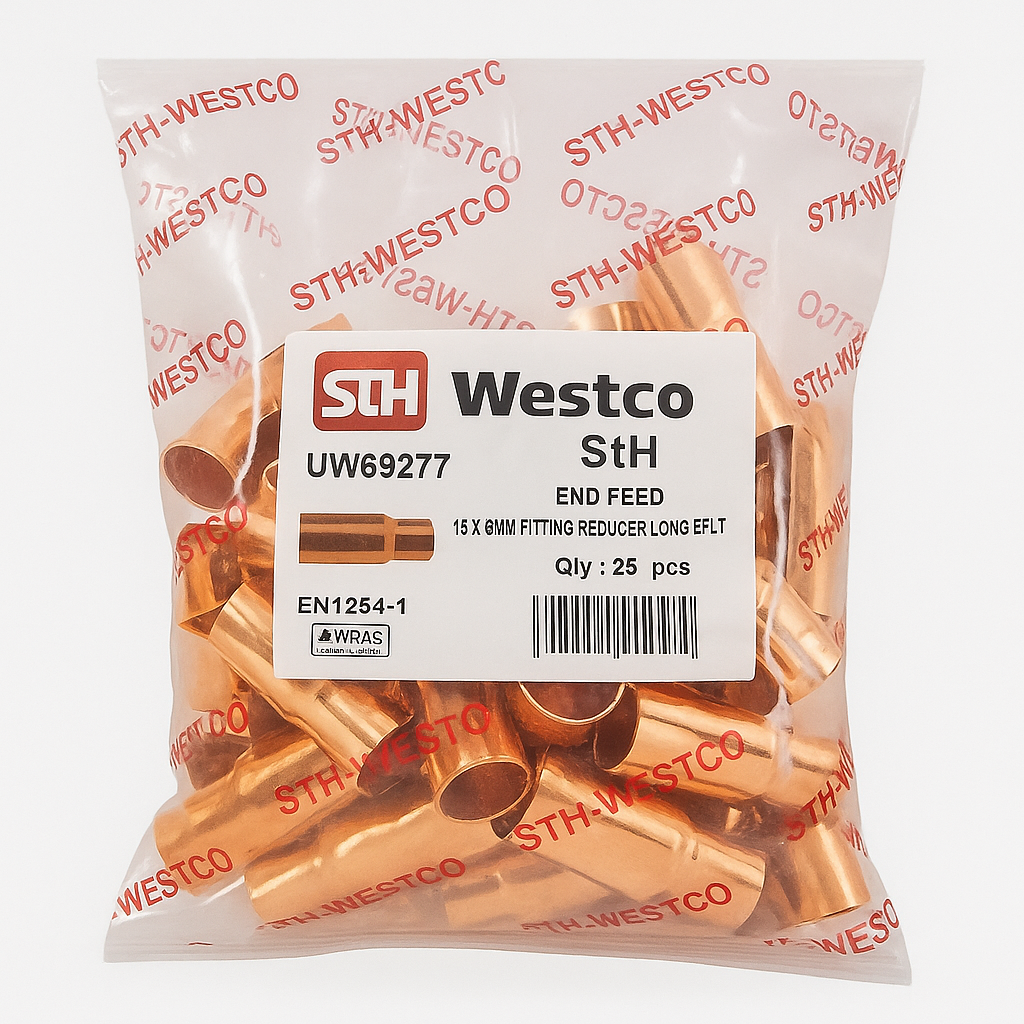 15mm x 8mm Copper Reducer – Long Pattern, WRAS Approved (EF6LT)