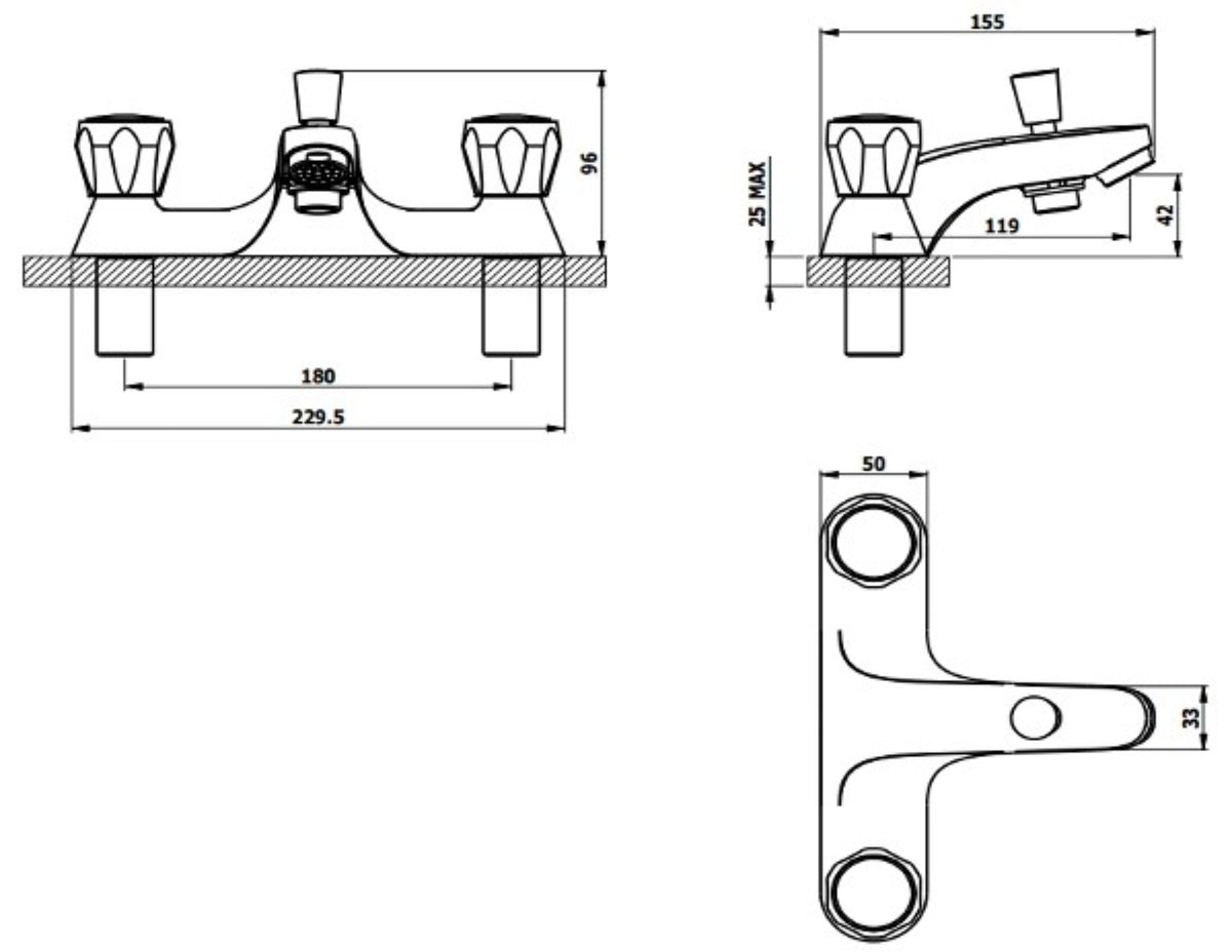 Araya Modern Chrome Bath & Shower Mixer – Dual Lever with Handset