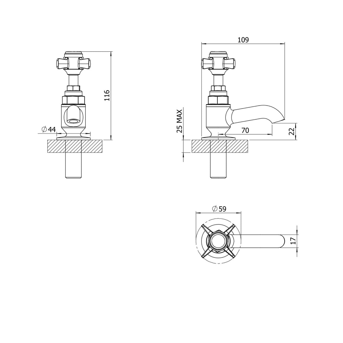 Hemsworth Chrome Basin Tap Pair – Traditional Crosshead Handles