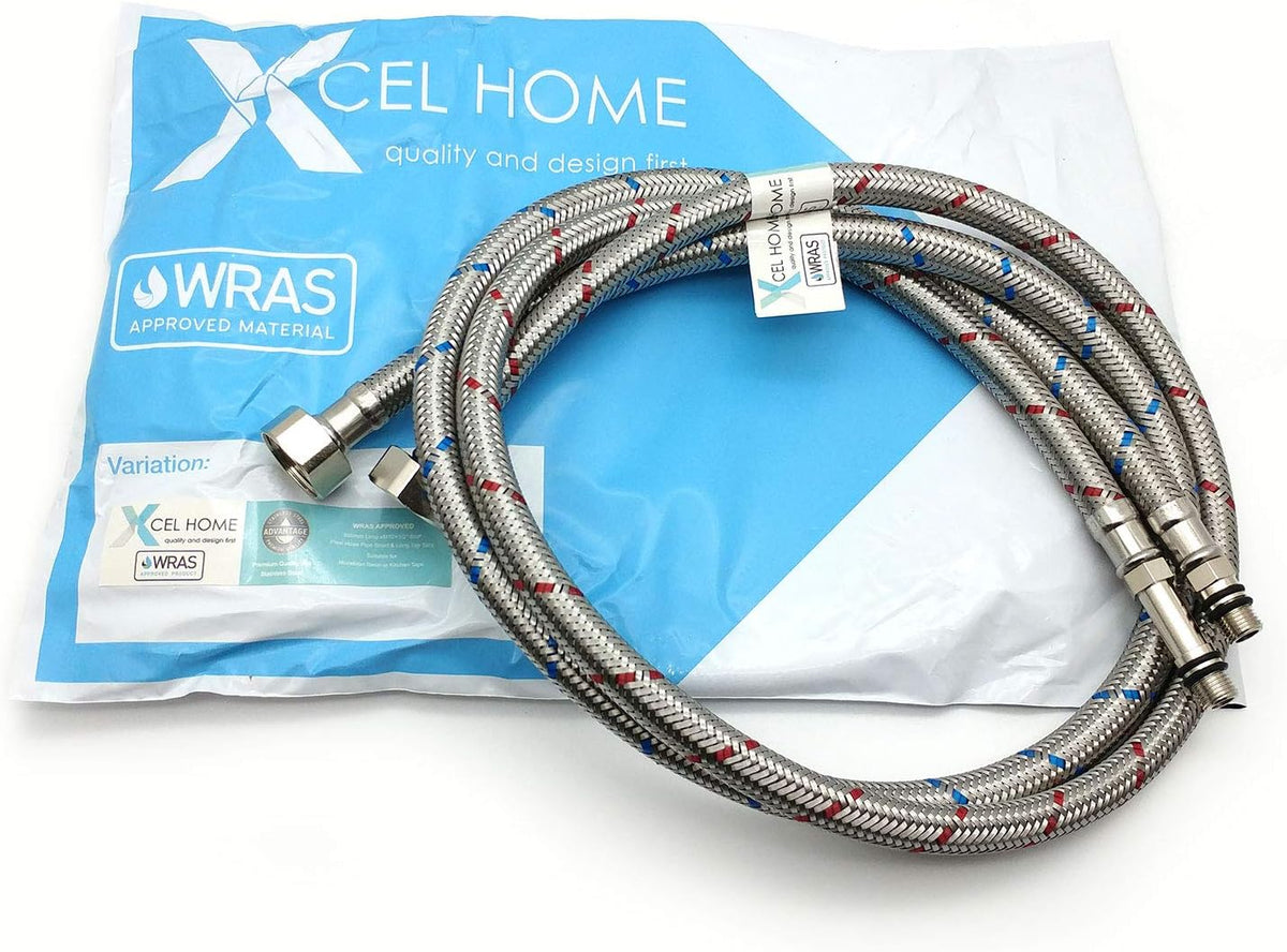 WRAS-Approved Flexi Tap Connector Pair – M10 x 1/2" BSP, 900mm, Stainless Steel