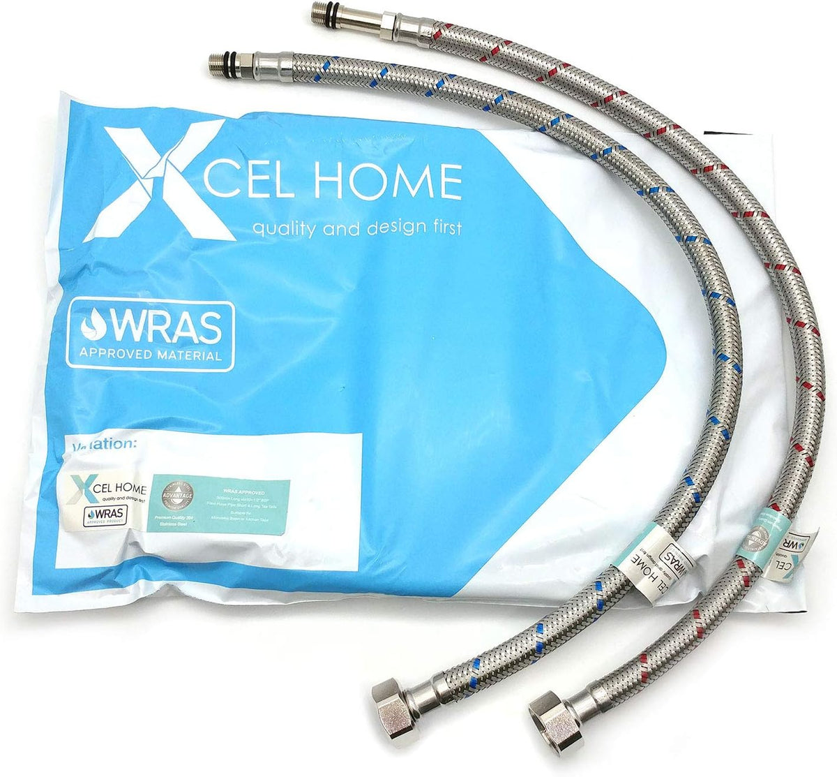 WRAS-Approved Flexi Tap Connector Pair – M10 x 15mm, 500mm, Stainless Steel