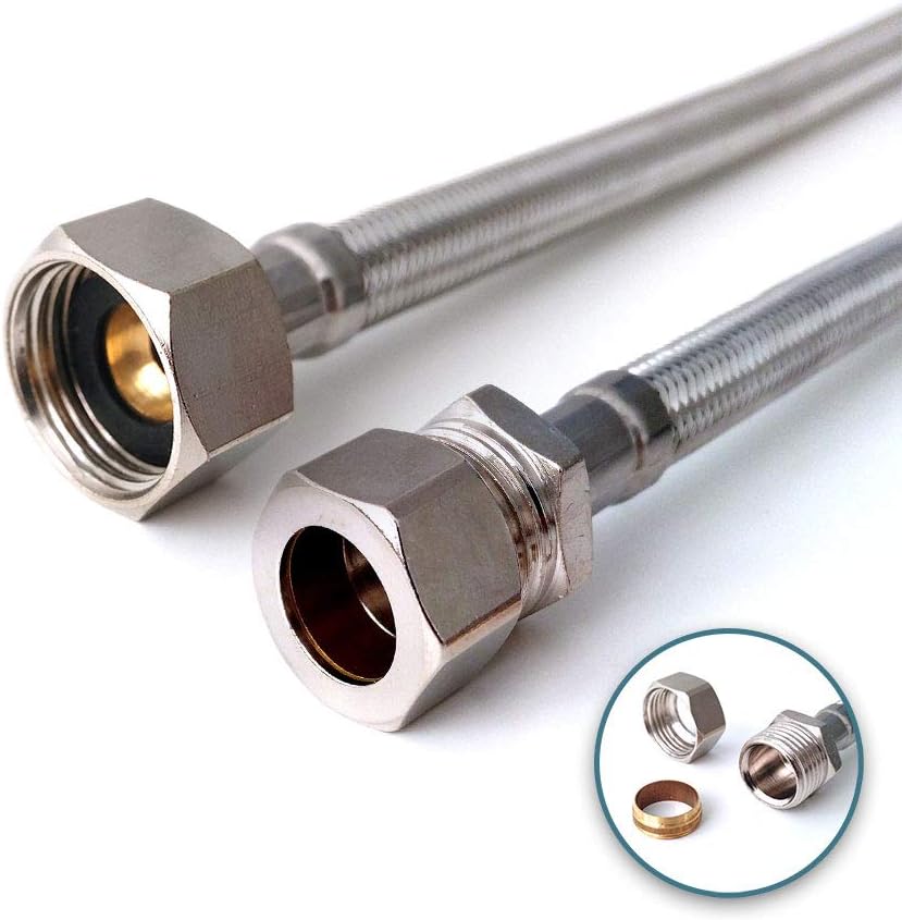 WRAS Flexi Tap Connector – 15mm Comp x 1/2" BSP, 300mm, 9.8mm Bore