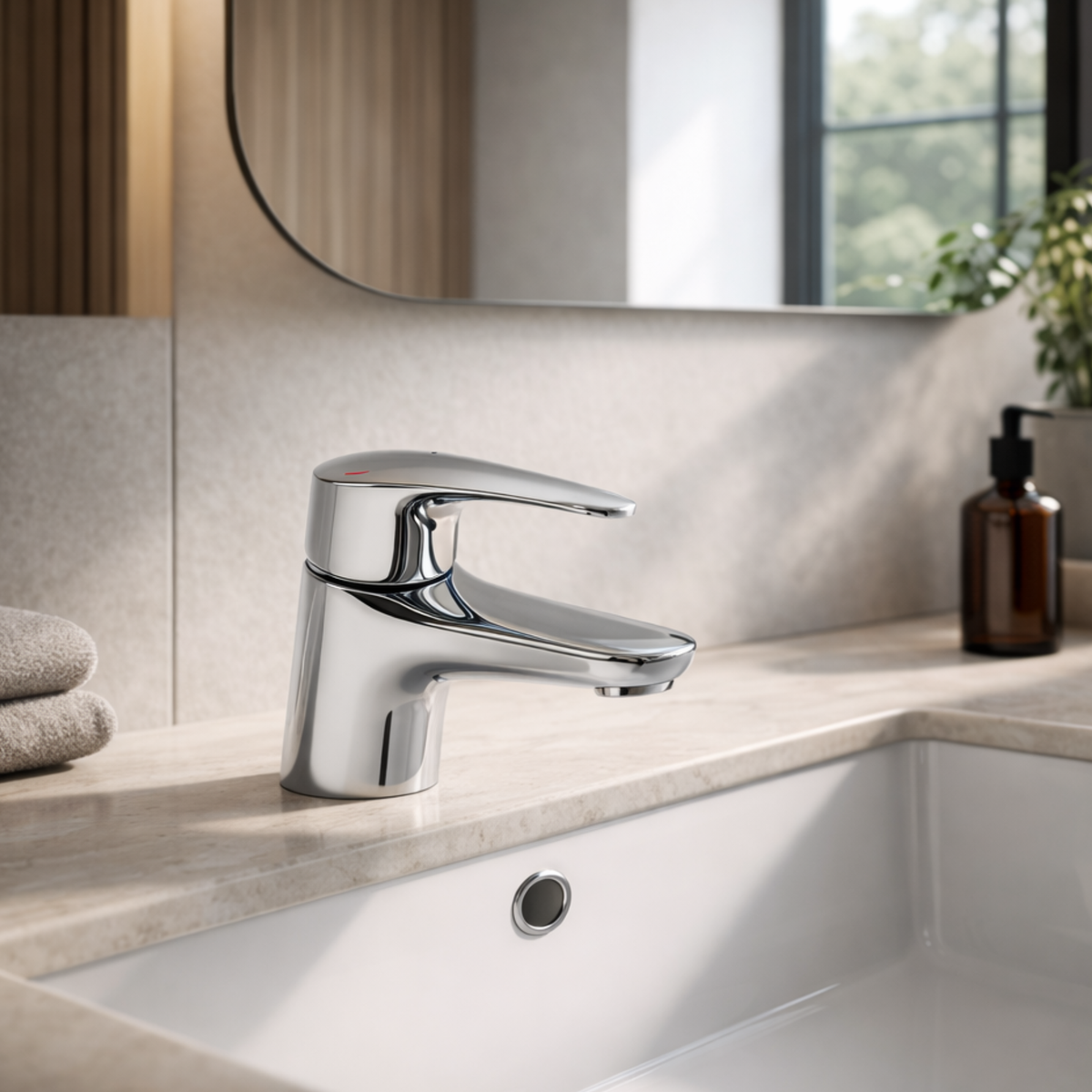 S12 Curve Slim Mono Basin Mixer Tap – Chrome, with Click Waste