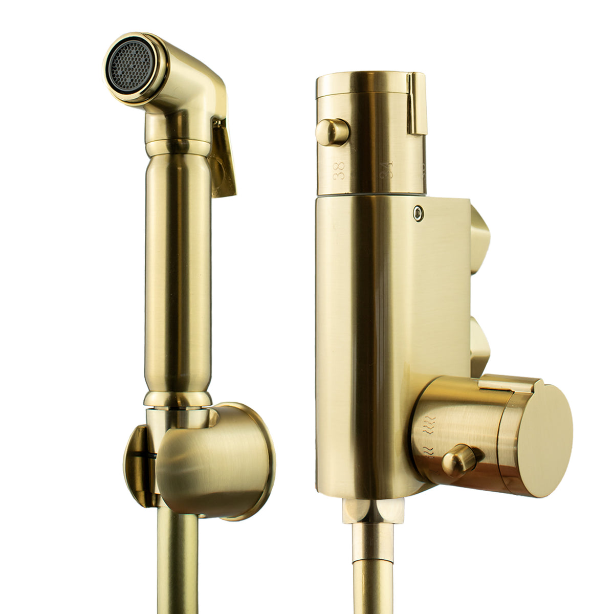 All-In-One Thermostatic Brass Douche Set – Brushed Gold Finish