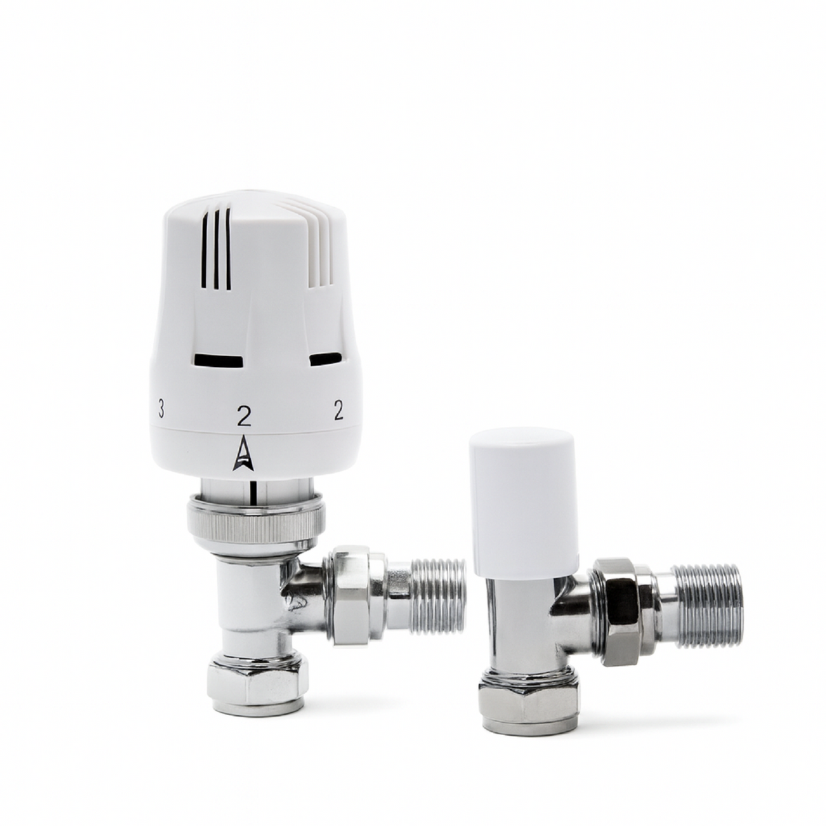 15mm Angle Strata 2 Thermostatic Radiator Valve Twin Pack – White