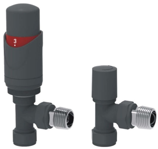 Grey Angled Thermostatic Radiator Valve & Lockshield Set