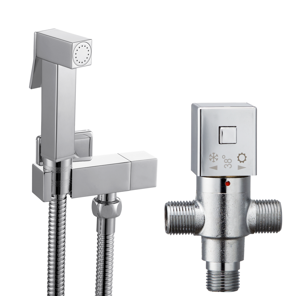 Chrome Brass Square Thermostatic Douche Set – Bidet Spray Kit