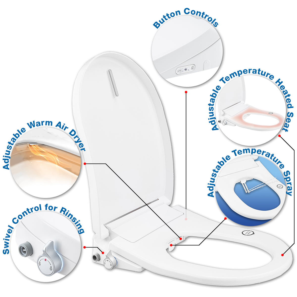 Smart Bidet Toilet Seat with Heated Seat – D Shape, Button Controls