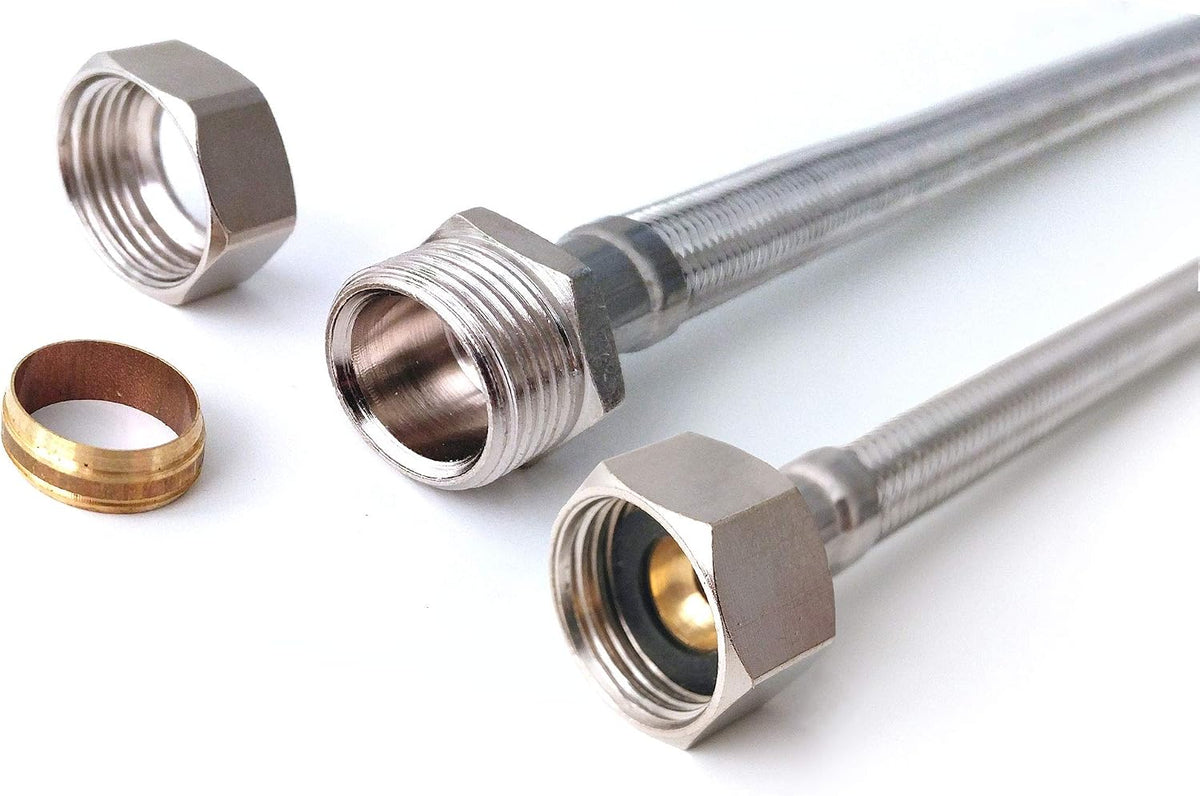 Flexi Pipe 15mm Compression x 1/2" BSP Tap Connector – 600mm (Pair)
