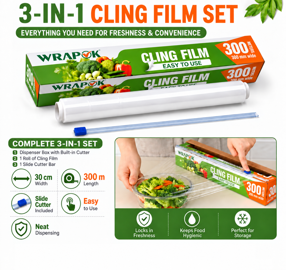 30cm x 300m Professional Cling Film with Easy Cut  (Heat Resistant, BPA Free)