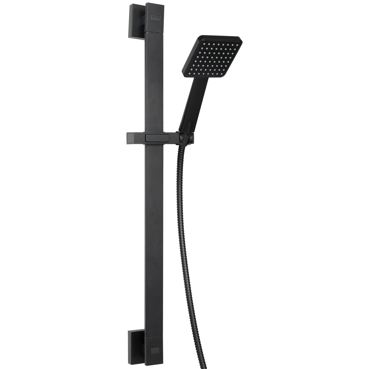 Donis Square Shower Rail Kit – Square Head, Hose & Riser, Matte Black