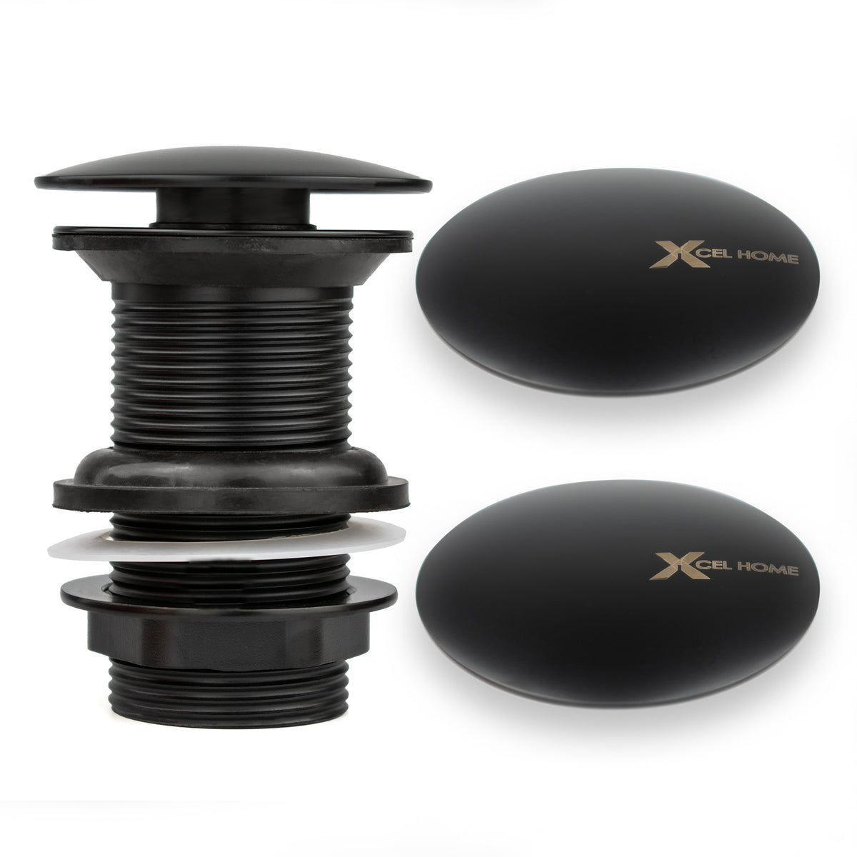 Round Mushroom Click Clack Basin Waste – Unslotted with Spare Lids, Matte Black
