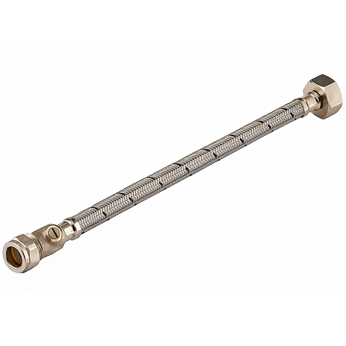 WRAS Flexible Tap Connector with Isolating Valve – 15mm x 1/2" BSP, 30cm