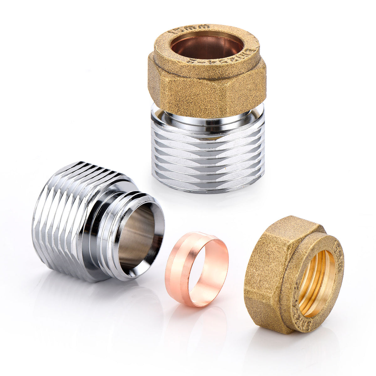 15mm x 1/2" BSP Brass Compression Coupler – Pack of 2