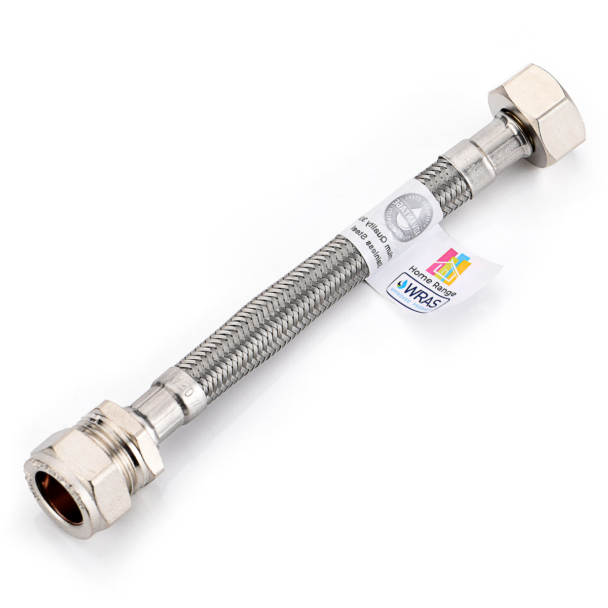 WRAS Flexi Tap Connector – 15mm Comp x 1/2" BSP, 150mm, 8.5mm Bore
