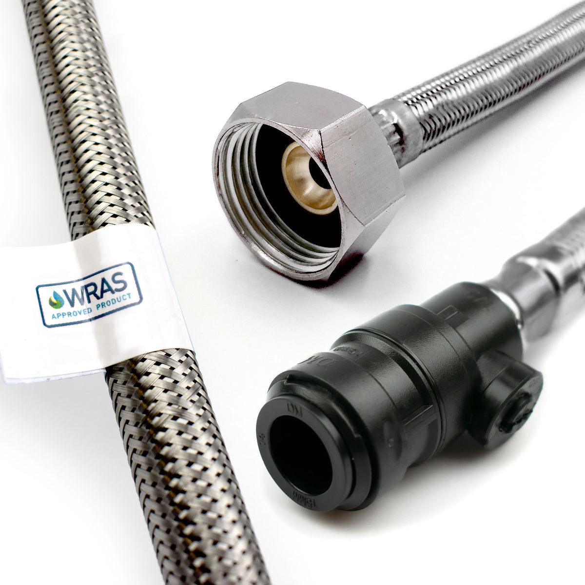 WRAS Push-Fit Flexi Connector with Isolation Valve – 15mm x 3/4" BSP, 500mm