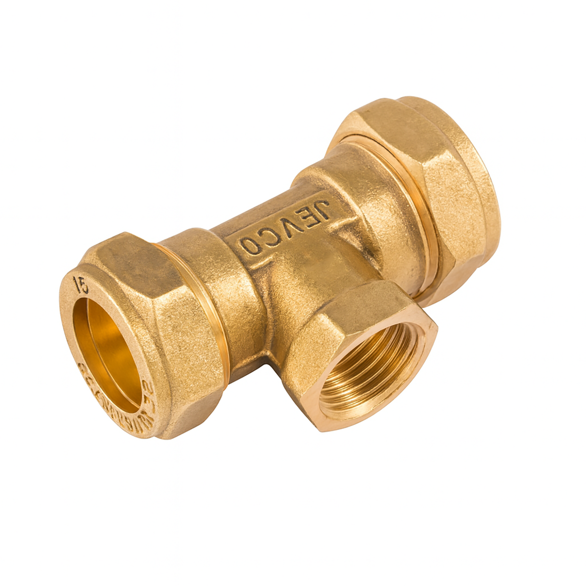 15mm x 15mm x 1/2" DZR Compression Tee with FI Branch – J618
