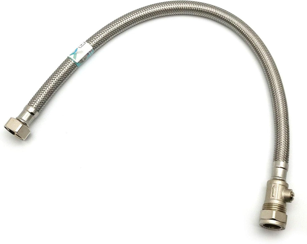WRAS Flexi Tap Connector with Isolation Valve – 15mm x 1/2" BSP, 500mm
