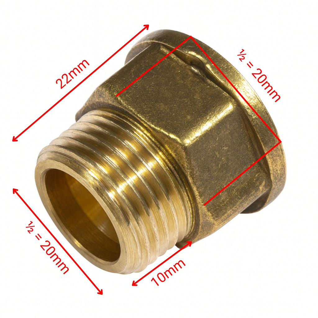 1/2" BSP Brass Tap Extension Piece – Male to Female Connector