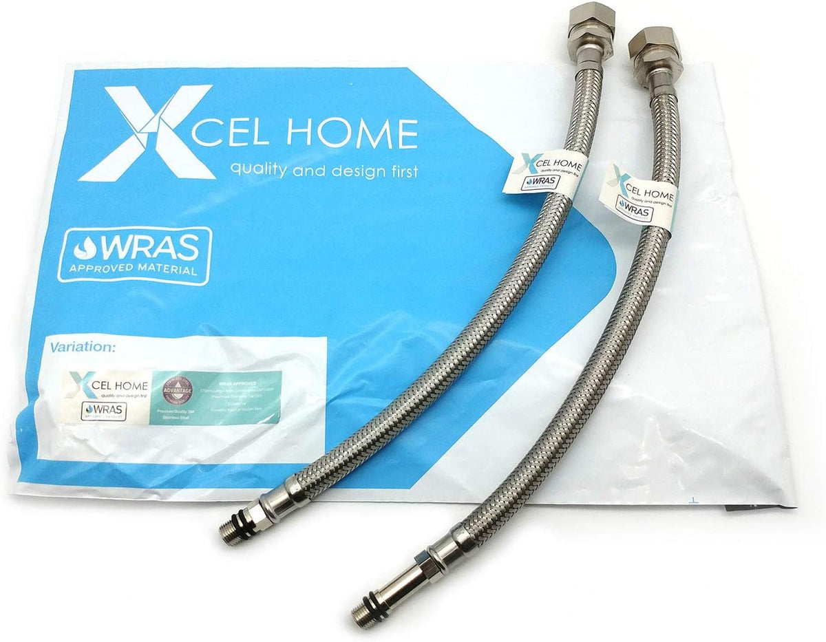 WRAS Flexi Tap Connector Pair – M10 x 15mm Compression, 300mm, Stainless Steel
