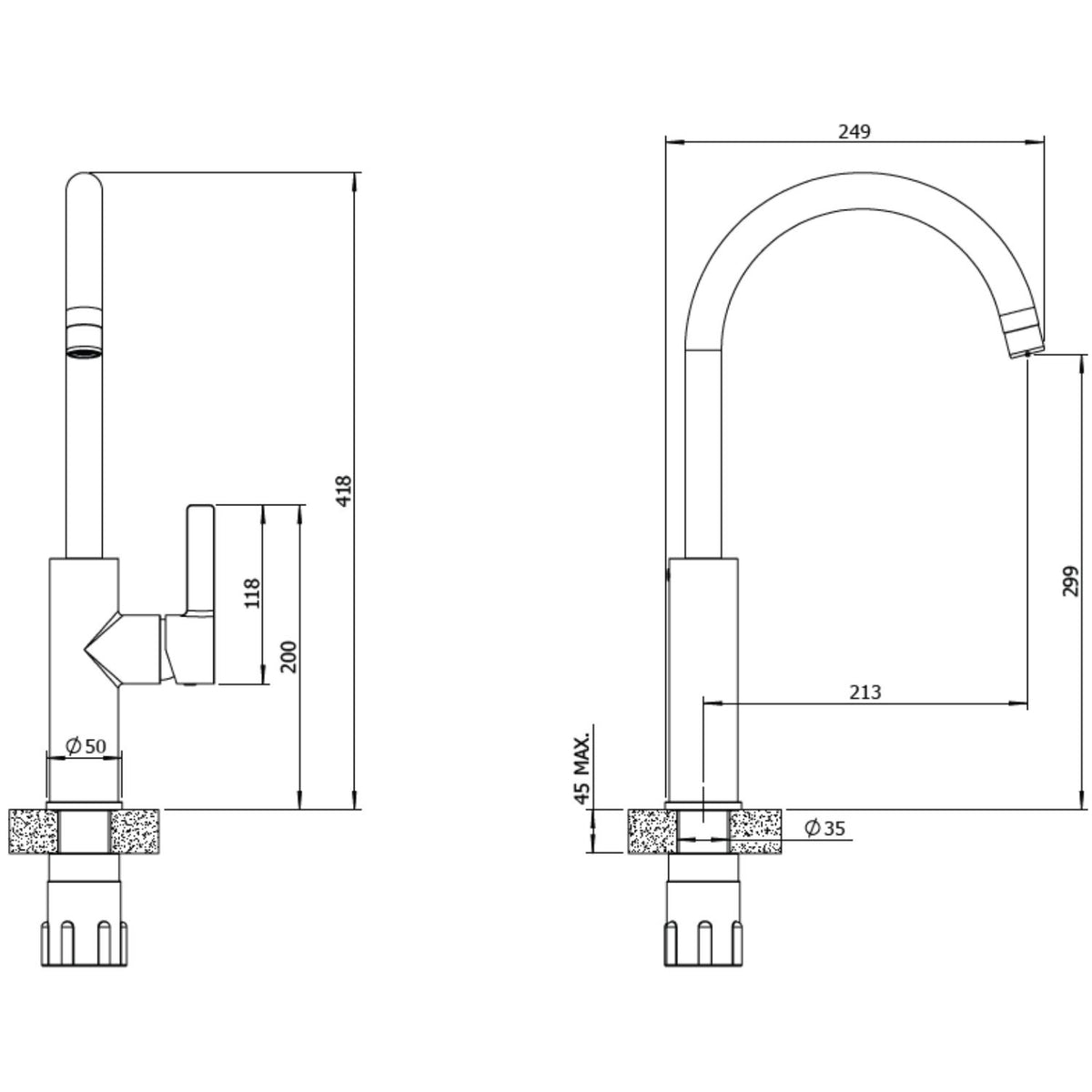 Jeroni Swan Spout Kitchen Mixer Tap – Single Lever, 360° Swivel