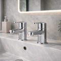 Urban Basin Tap Pair – Chrome, Modern Pillar Taps