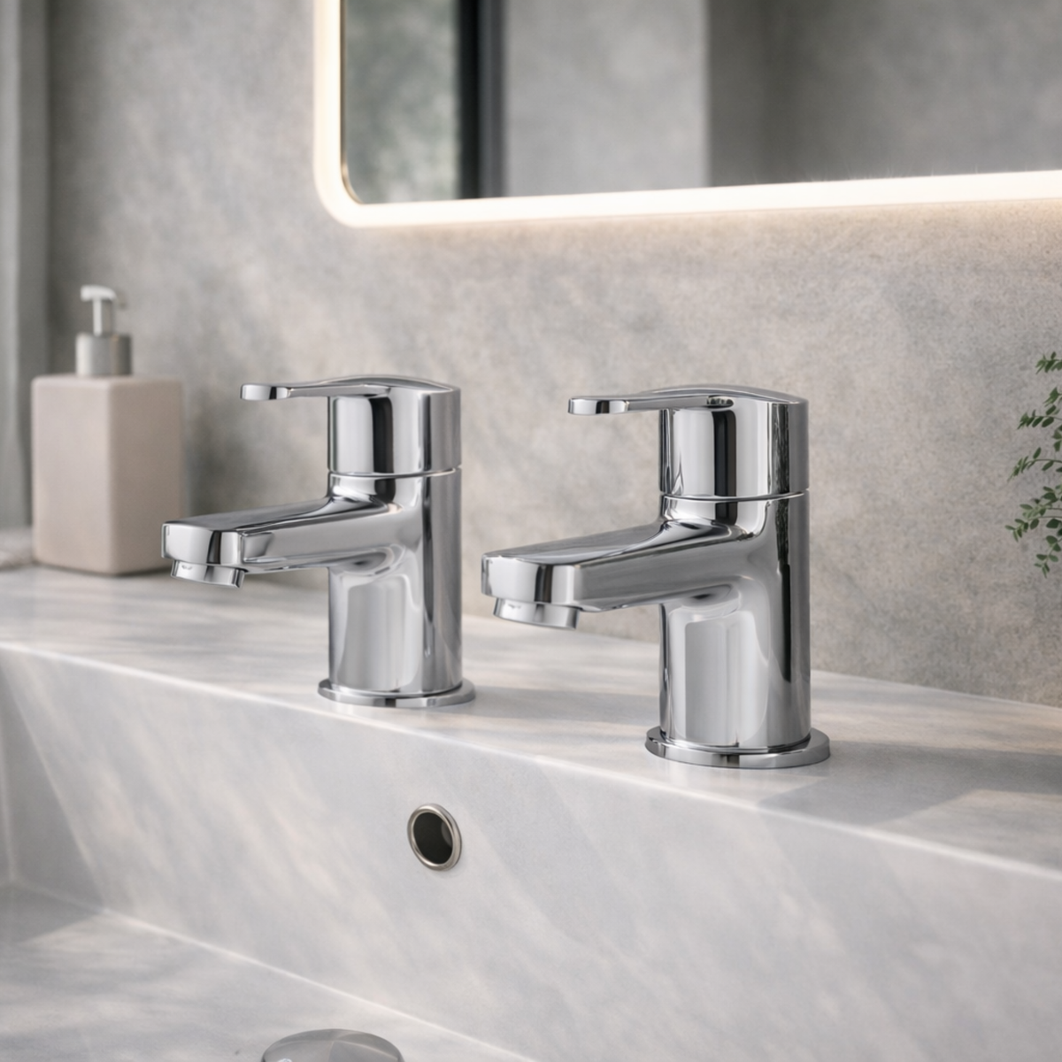 Urban Basin Tap Pair – Chrome, Modern Pillar Taps