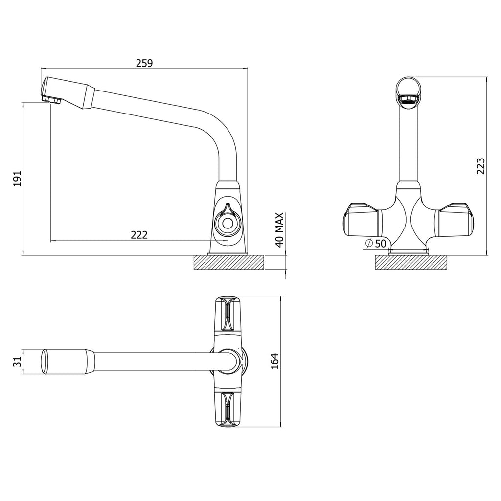 Dawson Kitchen Mixer Tap – Chrome, Dual Handle Swivel Spout