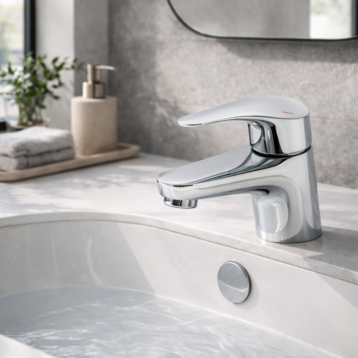 Araya Lujo Slim Mono Basin Mixer – Chrome, Single Lever