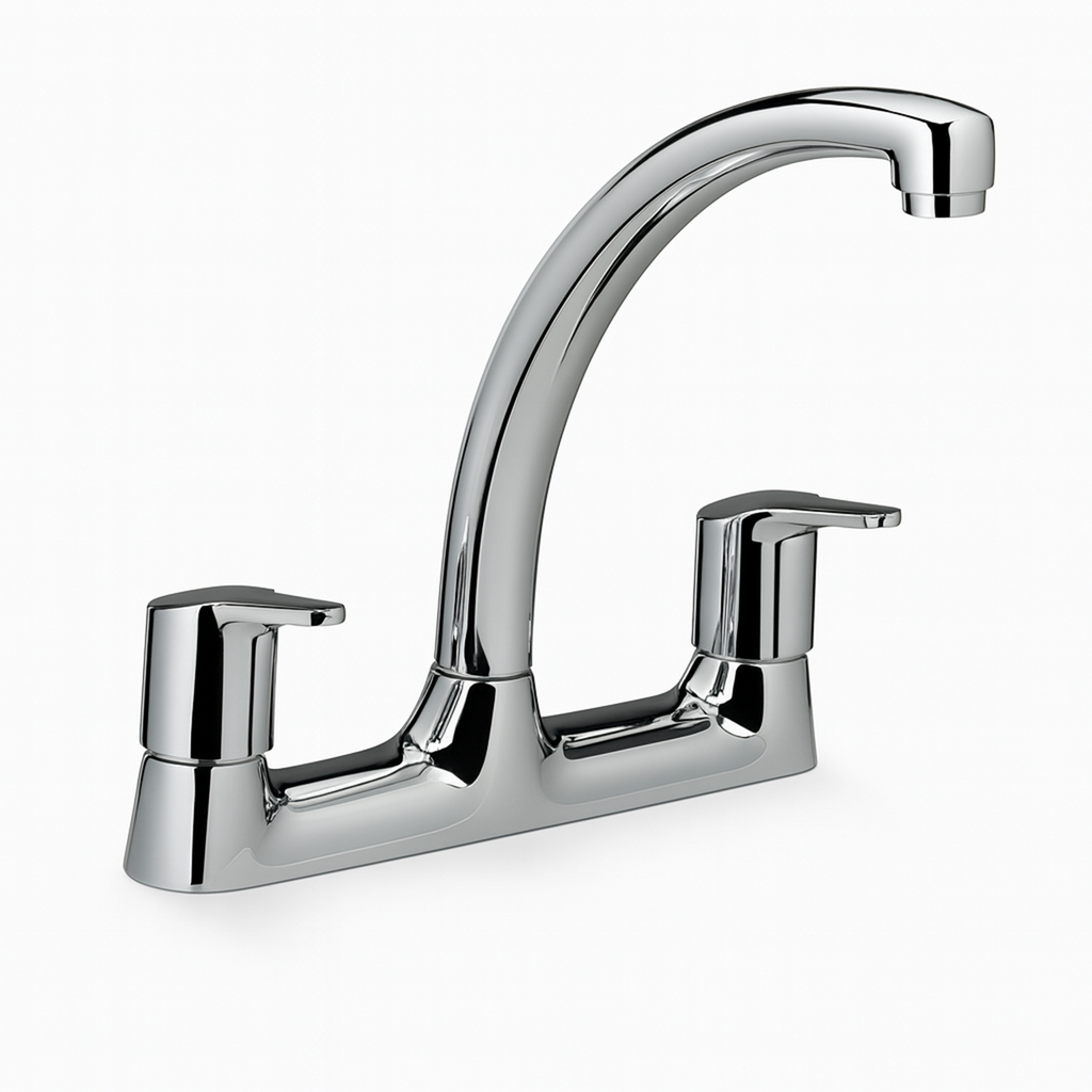 Araya Deck-Mounted Kitchen Mixer Tap – Chrome, Twin Lever