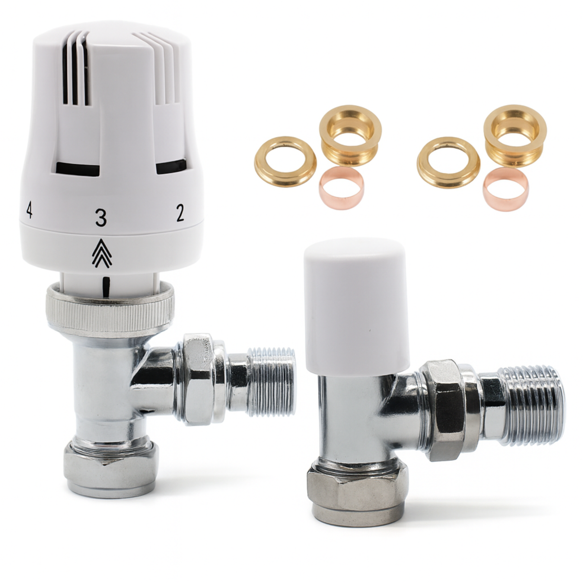 15/10mm Angle Strata 2 Thermostatic Radiator Valve Twin Pack – White